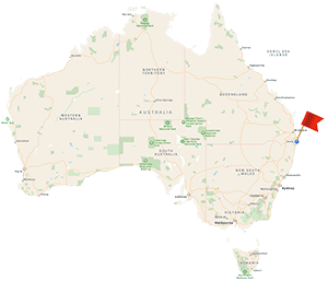 Map of Australia marking Byron Bay